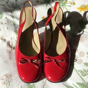 Retro Franco Sarto red patent leather shoes.